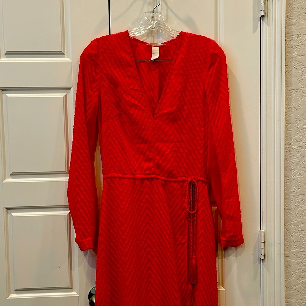 H&M Katy Perry Collection Red Chiffon Maxi Dress -Long Sleeve Size:4 Preloved